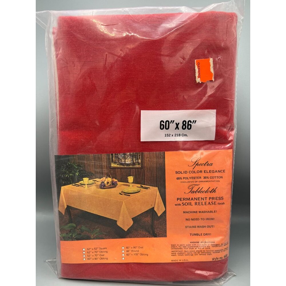 Vtg 60s Spectra Tablecloth Bold Red Elegant 60" X 86" Perma Press Easy Care - Picture 2 of 6